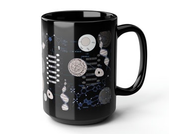 Biology DNA Mug, Genetics Science Gift, Black Ceramic Coffee Mug