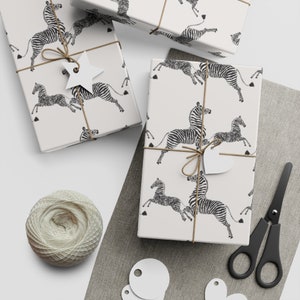 Zebra Wrapping Paper - Margot Tenenbaum&#39;s Antique White hand drawn zebras, zebra print gift wrap, animal print gift wrap, zebra pattern