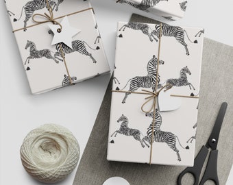 Zebra Wrapping Paper - Margot Tenenbaum's Antique White hand drawn zebras, zebra print gift wrap, animal print gift wrap, zebra pattern