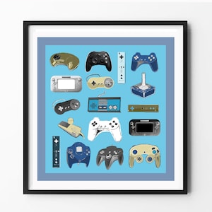 Gaming Poster Print - Video Game Controllers, gamer art, gaming room decor, gaming print, gift for gamer, gamer poster, home decor wall art