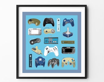 Gaming Poster Print - Video Game Controllers, gamer art, gaming room decor, gaming print, gift for gamer, gamer poster, home decor wall art