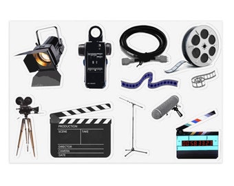 Filmmaker Stickers, film crew sticker sheet, director stickers, water-resistant vinyl movie stickers for film lover/film student/filmmaker