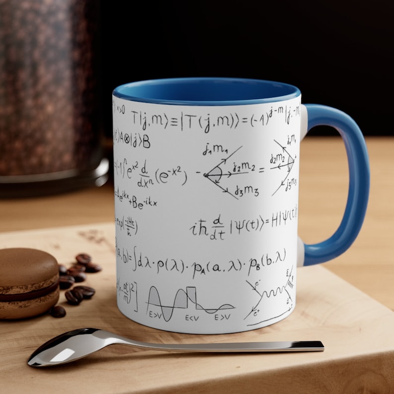 Caneca de Física Quântica - Equações, presente científico, caneca de quark, estudante de física, física de partículas, presente para professor de ciências, presente de formatura em ciências Blue
