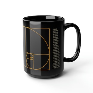 Fibonacci Mug, mathematics mug, golden ratio mug, Fibonacci Spiral, Fibonacci Sequence, math gift, black mug, math lover, math teacher gift