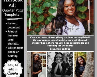 Senior Yearbook Ad Editable Canva Template: Quarter Page Tribute Design (Digital Download)