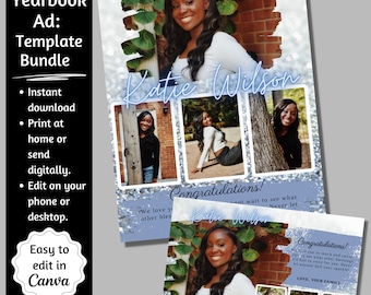 Senior Yearbook Ad Template Bundle, Full Page Senior Ad, Half Page Senior Ad, 1/4 Page Senior Ad, Senior Tribute Ad, Editable Yearbook Ad
