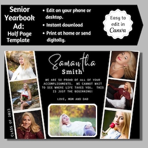 Half Page Senior Yearbook Ad, Editable Yearbook Ad, Half Page Yearbook Canva Template, 8.5x5.5 Yearbook Ad, Parent Tribute Announcement