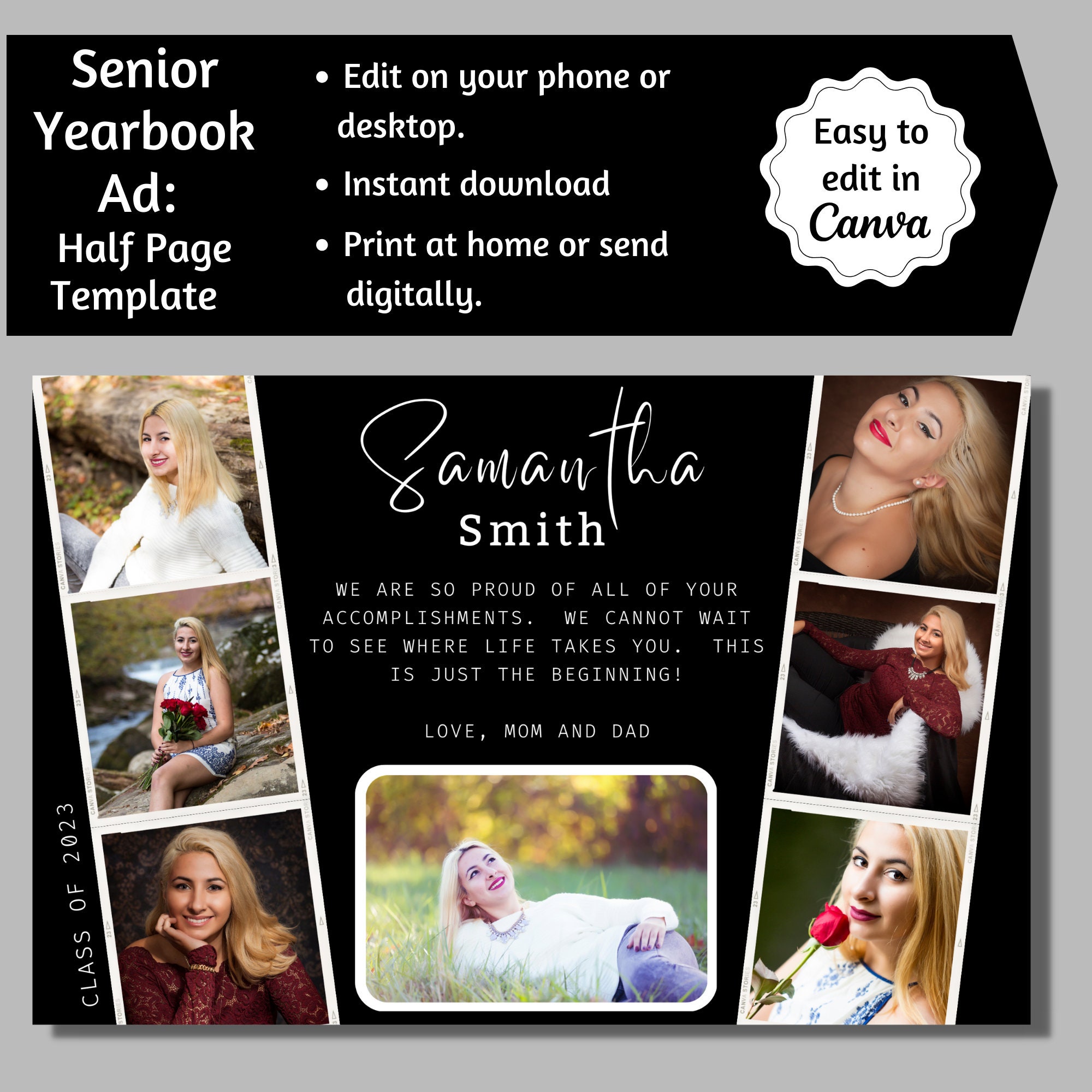 Half Page Senior Yearbook Ad, Editable Yearbook Ad, Half Page Yearbook Half Page Senior Yearbook Ad, Editable Yearbook Ad, Half Page Yearbook