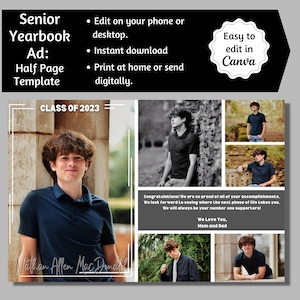 Senior Yearbook Ad, Half Page Senior Yearbook Ad, Senior Tribute Ad, Editable Yearbook Ad, Half Page Yearbook Template, Yearbook Ad Canva