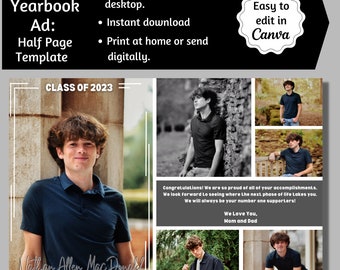 Senior Yearbook Ad, Half Page Senior Yearbook Ad, Senior Tribute Ad, Editable Yearbook Ad, Half Page Yearbook Template, Yearbook Ad Canva