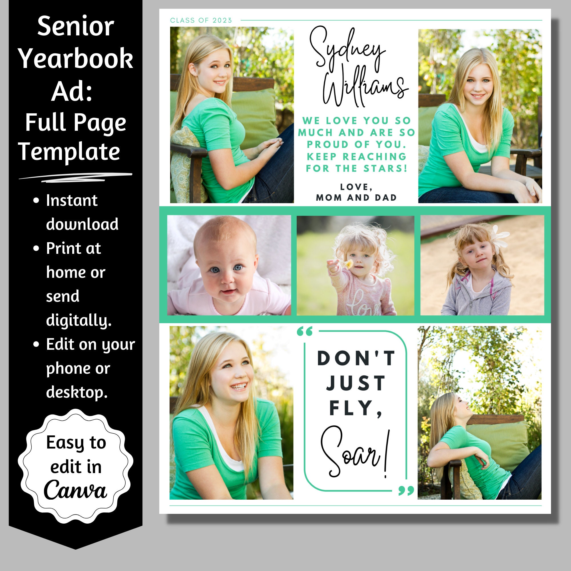Full Page Senior Yearbook Ad Template, Yearbook Ad Full Page, Senior Tribute Gilr, Parent Announcement, Editable Yearbook Ad, Photo Collage