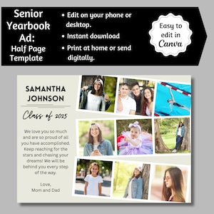 Senior Yearbook Ad, Half Page Senior Yearbook Ad, Senior Tribute Ad, Editable Canva Yearbook Ad, Half Page Yearbook Template, Digital Design