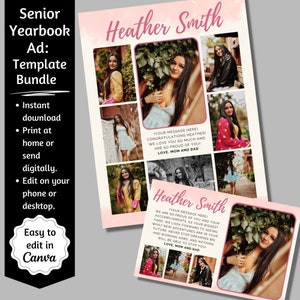 Senior Yearbook Ad Template Bundle, Full Page Senior Ad, Half Page Senior Ad, 1/4 Page Senior Ad, Senior Tribute Ad, Editable Yearbook Ad