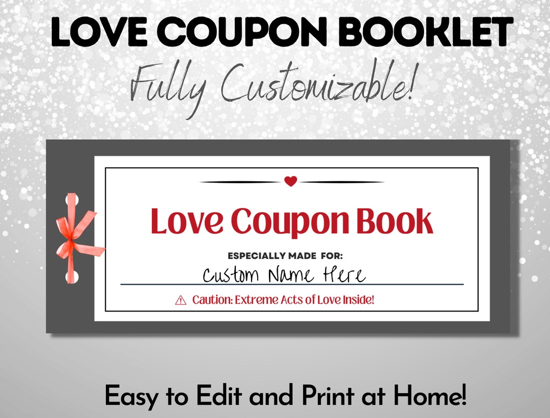 Printable Love Coupon Booklet, Editable Coupon Book, Personalized Gifts