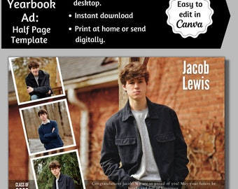 Senior Yearbook Ad, Half Page Senior Yearbook Ad, Senior Tribute Ad, Editable Yearbook Ad, Half Page Yearbook Template, Yearbook Ad Canva