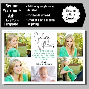 Senior Yearbook Ad, Half Page Senior Yearbook Ad, Senior Tribute Ad, Editable Yearbook Ad, Half Page Yearbook Template, Yearbook Ad Canva