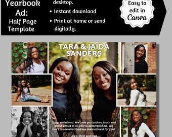Senior Sibling Yearbook Ad, Half Page Twin Yearbook Ad, Friend Senior Tribute Ad, Editable Yearbook Ad Template, Yearbook Boy Girl Ad Canva
