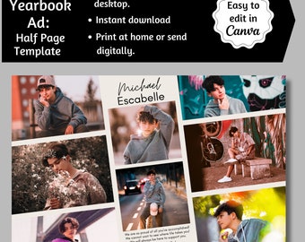 Half Page Senior Yearbook Ad, Digital Download, Editable Canva Template, Senior Tribute Ad, High School Recognition, Photo Collage