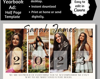 Senior Yearbook Ad, Half Page Senior Yearbook Ad, Senior Tribute Ad, Editable Yearbook Ad, Half Page Yearbook Template, Yearbook Ad Canva