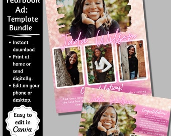 Senior Yearbook Ad Editable Canva Templates: Full, Half, and Quarter Page Bundle (Digital Download)