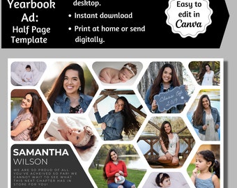 Half Page Senior Yearbook Ad, Geometric Senior Yearbook Ad, Editable Canva Yearbook Template, High School Soccer Athlete Tribute Collage