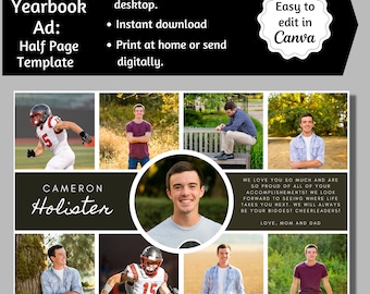 Senior Yearbook Ad, Half Page Senior Yearbook Ad, Senior Tribute Ad, Editable Yearbook Ad, Half Page Yearbook Template, Yearbook Ad Canva