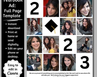 Full Page Senior Yearbook Ad, Editable Canva Template, Digital Download, Senior Tribute Boy Girl, Parent Announcement, Photo Collage