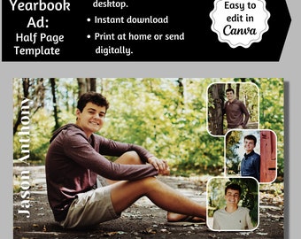Half Page Senior Yearbook Ad, Editable Canva Template, High School Senior Tribute Ad, 1/2 Pg Parent Announcement, Digital Download, 2026