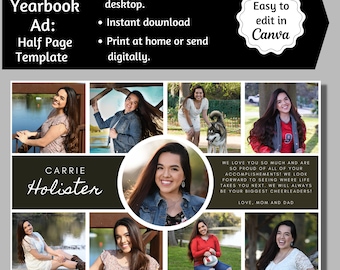 Senior Yearbook Ad, Half Page Senior Yearbook Ad, Senior Tribute Ad, Editable Yearbook Ad, Half Page Yearbook Template, Yearbook Ad Canva
