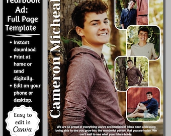 Full Page Senior Yearbook Ad Template, Yearbook Ad Full Page, Senior Tribute Boy, Parent Announcement, Editable Yearbook Ad, Photo Collage