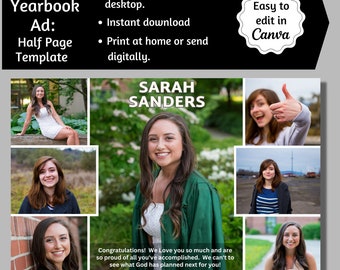 Senior Yearbook Ad, Half Page Senior Yearbook Ad, Senior Tribute Ad, Editable Yearbook Ad, Half Page Yearbook Template, Yearbook Ad Canva