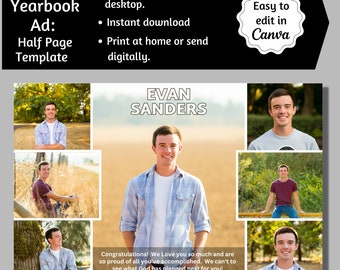 Senior Yearbook Ad, Half Page Senior Yearbook Ad, Senior Tribute Ad, Editable Yearbook Ad, 1/2 Pg Yearbook Template, Boy Yearbook Ad Canva