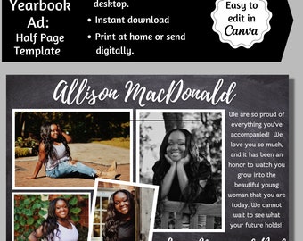 Senior Yearbook Ad, Half Page Senior Yearbook Ad, Senior Tribute Ad, Editable Yearbook Ad, Half Page Yearbook Template, Yearbook Ad Canva
