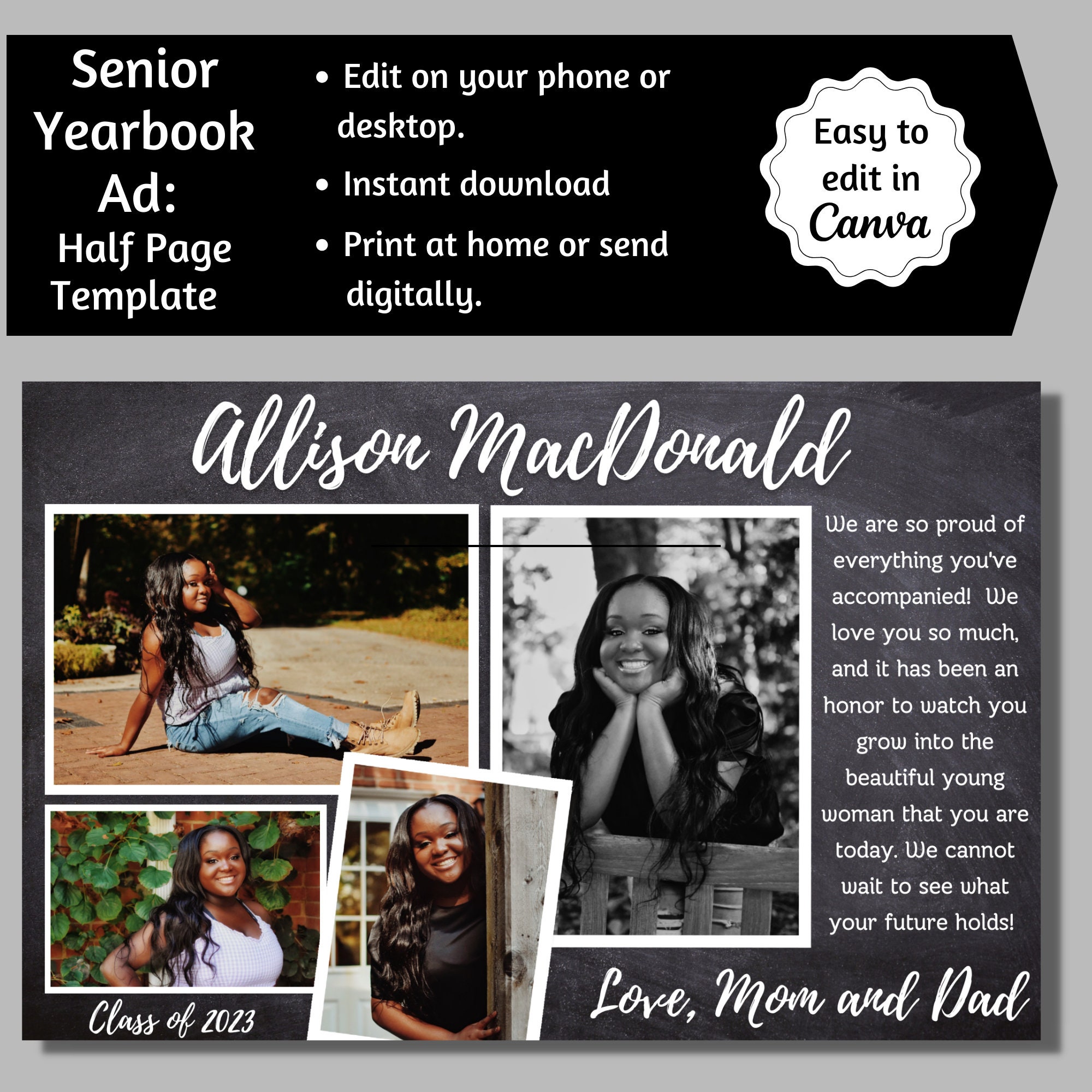Senior Yearbook Ad, Half Page Senior Yearbook Ad, Senior Tribute Ad Senior Yearbook Ad, Half Page Senior Yearbook Ad, Senior Tribute Ad