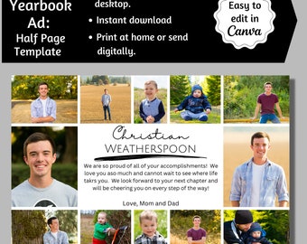 Editable Senior Yearbook Ad: Half Page Editable Canva Template (Digital Download)
