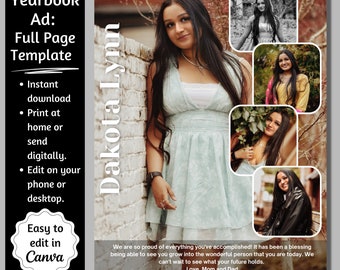 Full Page Senior Yearbook Ad Editable Canva Template: 8.5" x 11" Photo Collage (Digital Download)