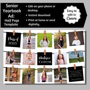 Senior Yearbook Ad, Half Page Senior Yearbook Ad, Senior Tribute Ad, Editable Canva Yearbook Ad, 1/2 Page Yearbook Template, Class of 2023