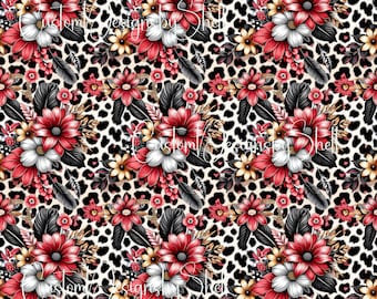 12x12 Printed Vinyl Flowers Floral Red Blooms Cheetah Leopard Feather Sunflowers