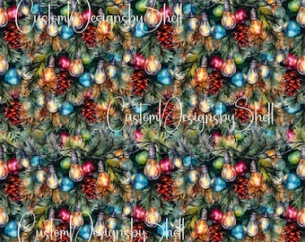 12x12 printed vinyl Christmas Garland Vintage Lights Bulbs Winter Background