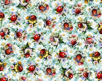 12x12 Printed Vinyl Floral Ladybugs Blue Daisy Daisies