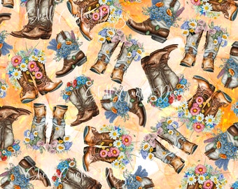 12 x 12 printed Pattern Vinyl Boots Cowboy Cowgirl floral