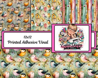 12x12 Printed Adhesive Vinyl Summer Spring Birds Robins Floral