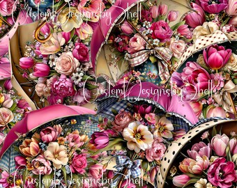 12x12 Pattern Printed Adhesive Vinyl Spring Summer Umbrellas Floral Flowers Tulips Peony Plaid Daisy Pink Blue