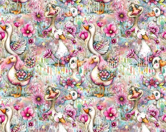 12x12 printed vinyl Goose Geese Porch Daisy Pink Floral Teal Green Flowers Love