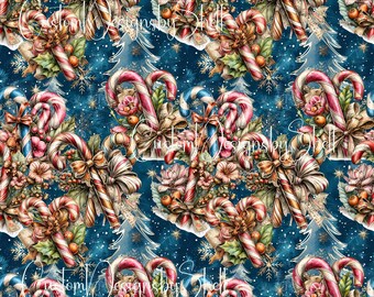 12x12 Printed Adhesive Vinyl Christmas Candy Cane Blue Red Snow Pine Oranges