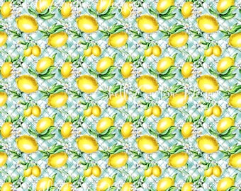 12x12 Printed Vinyl lemons Green Country Teal Blue Shabby Chic