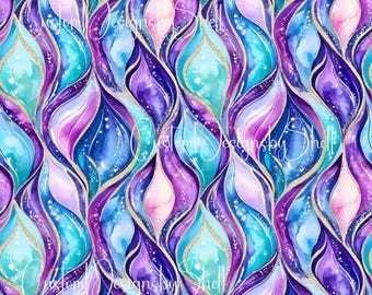 12x12 Printed Vinyl Swirls Painted Blue Teal Green Purple Lavendar Waves