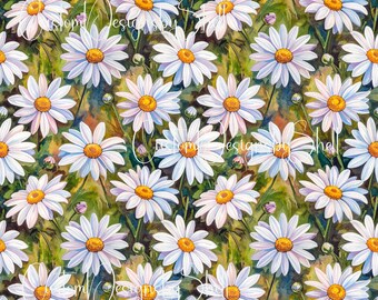 12x12 Pattern Printed Adhesive Vinyl Spring Summer Daisy Field Country Wedding White Green