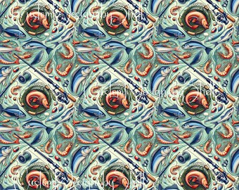 12 x 12 printed Pattern Vinyl Fish Fishing Bass Trout Shrimp Pole