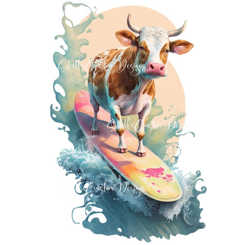 Beach Cow Pattern Background Printed Decal Vinyl Cute Cow Beach Surfing Cows Party - Etsy